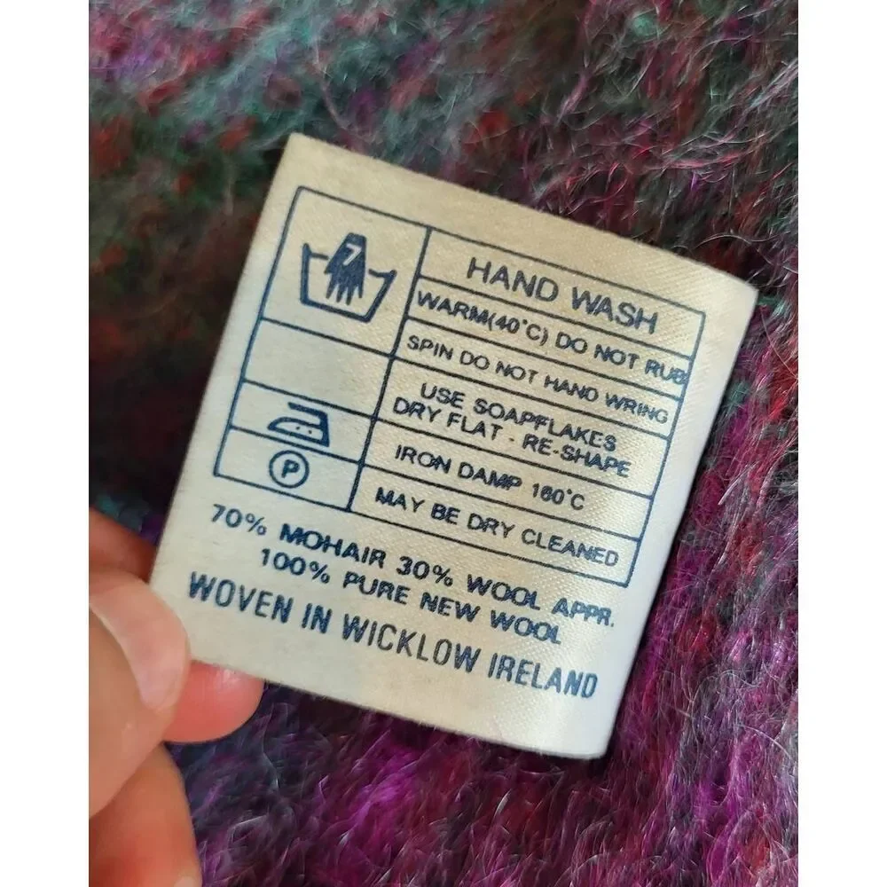 Donegal Design Scarf Purple Wool Mohair Fringe Colorblock Colorful Warm Cozy